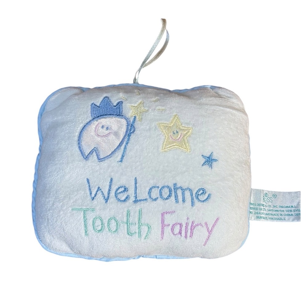 Russ Berrie Y2K Tooth Fairy Pillow with tooth pocket White Blue Plush Soft Toy